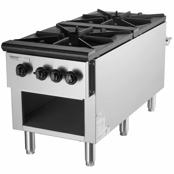 Commercial Gas Stove 2 Burner, Propane/Natural Gas, Stainless Steel, 180,000 BTU, Restaurant Range, Heavy Duty Hot Plate, Kitchen Cooking Equipment