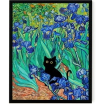 Hieng Van Gogh's Almond Blossom Funny Black Cat Canvas Wall Art, Oil Painting Posters Home Decor, Vintage Abstract Aesthetic Wall Decorations for Living Room Bedroom