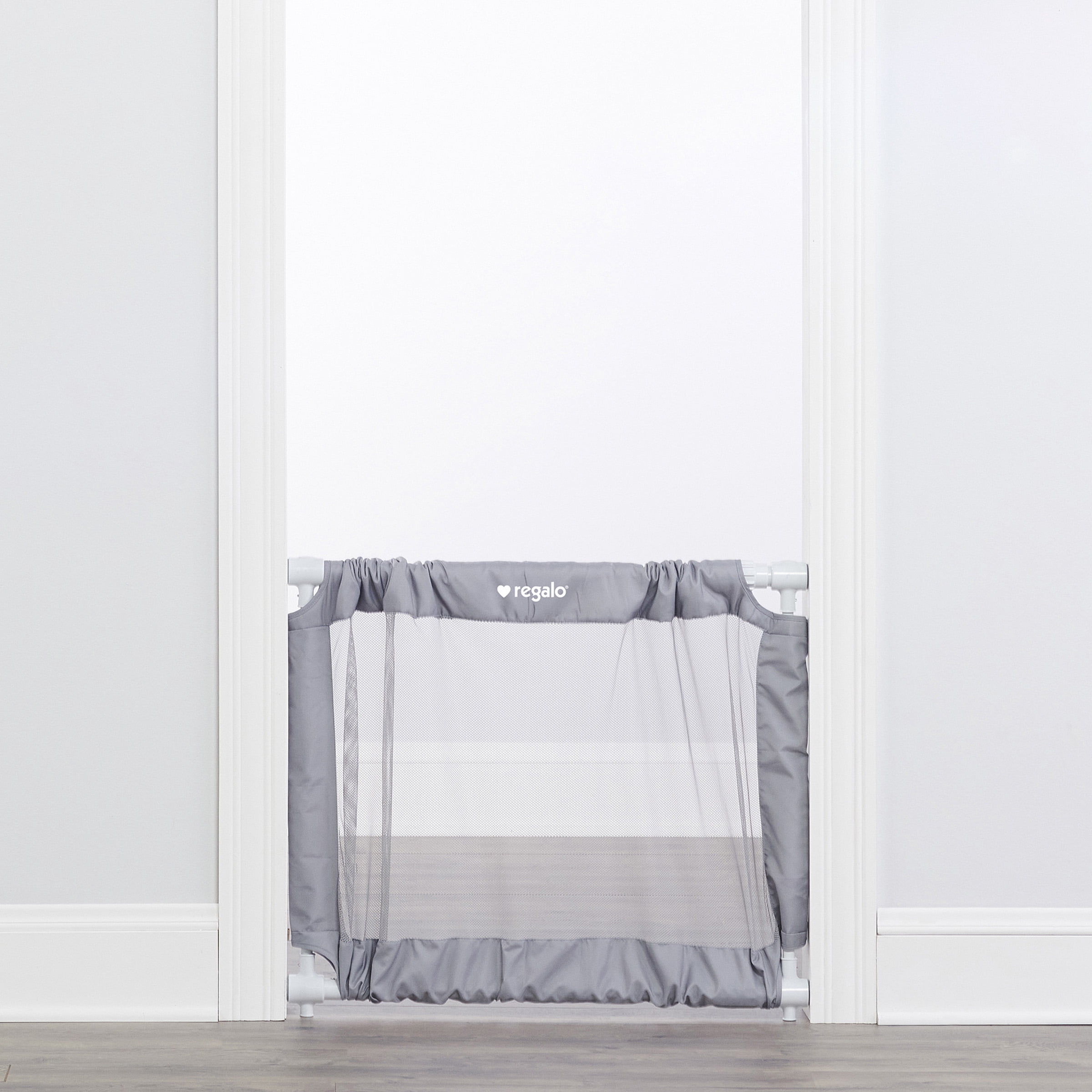 Regalo 50" Expandable Mesh Baby & Pet Safety Gate – Gray Pressure‑Mounted Gate for Doorway or Hallway, Fits 27.5–50 in Openings