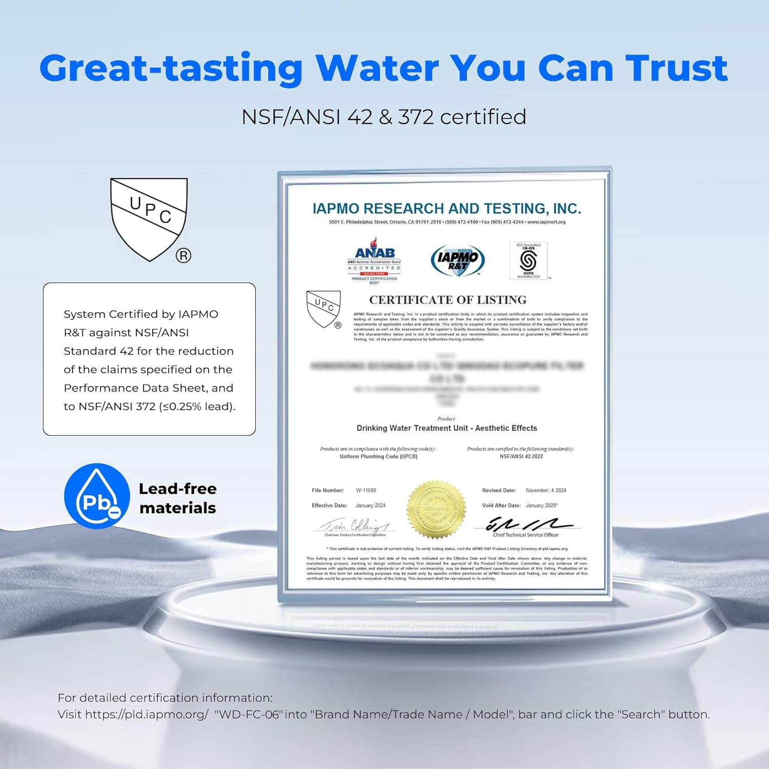Waterdrop Stainless-Steel Faucet Water Filter, Carbon Block Water Filtration System,WD-FC-06(1 Filter Included)