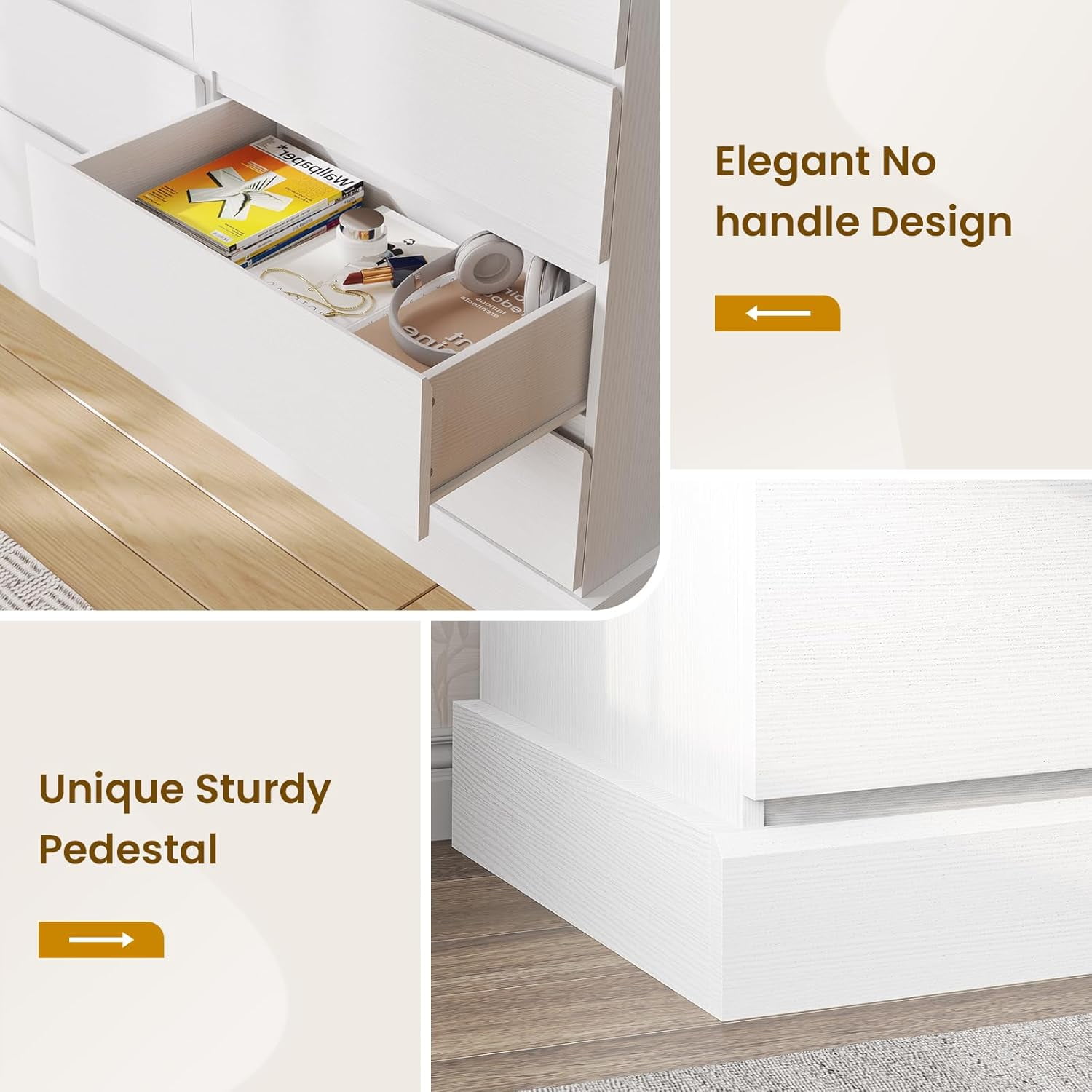 White Dresser with 8 Drawers for Bedroom Wide Chest of Drawers for Living Room, Large Capacity Clothing Storage Cabinet, 51.5''W Wooden Dresser for Entryway