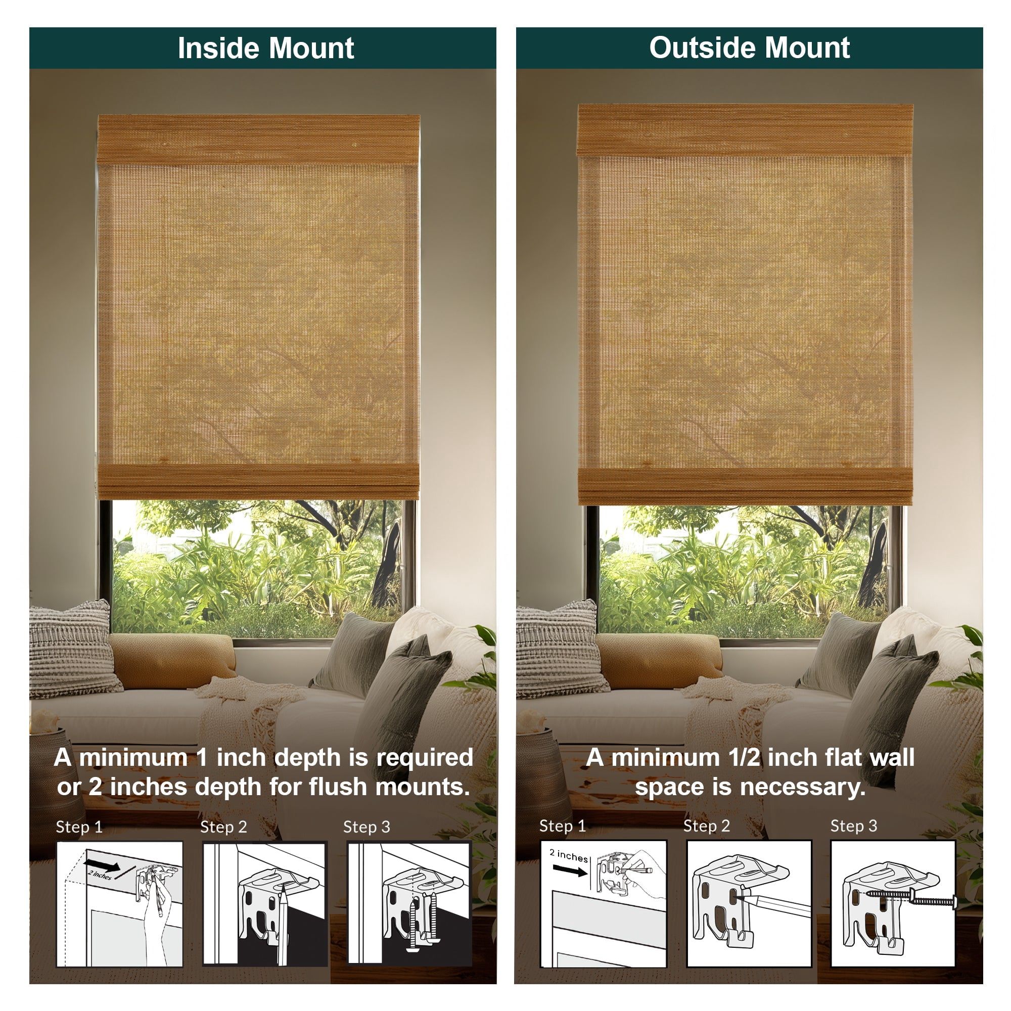Chicology 31"W x 36"H Light-Filtering Cordless Mesh Bamboo Shade, Mesh Natural