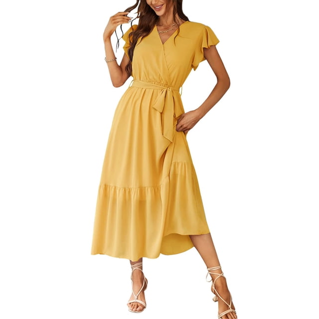 Vestido PRETTYGARDEN Maxi Floral con Volantes y Escote Cruzado Talla Grande