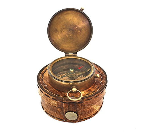 Navigational Compass Marine Brass Compass with Orange Leather Classic Case