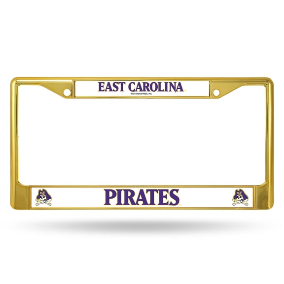 East Carolina NCAA Pirates Chrome Metal (Gold Painted) License Plate Frame