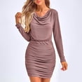 thumbnail image 1 of CHUANK Femmes Chute Bodycon Mini Robe Scintillante Manches Longues Col Capot Froncé Club Cocktail Robes d'Invités de Mariage, 1 of 9