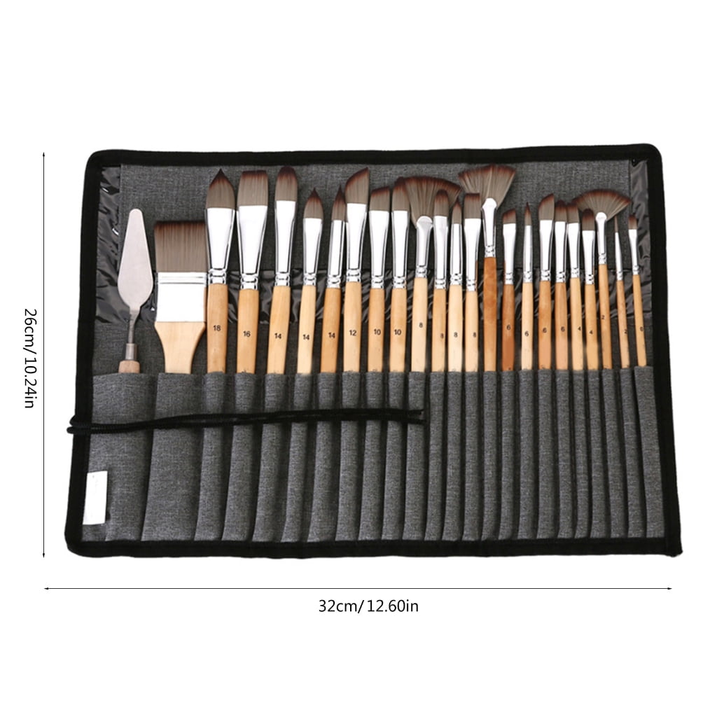 Zeiwohndc 24 Pcs Artist Brushes Nylon Hair Paint Brush Painting Brushes with Cloth Roll