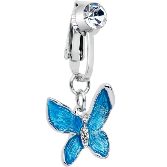 Body Candy Womens Clip On Navel Ring Fake Piercing Chunky Butterfly Blue Mens Dangle Belly Button Ring
