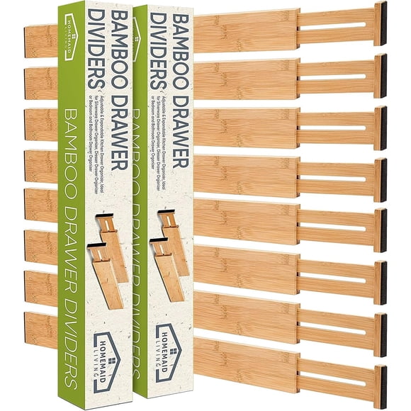 Separadores de cajones Homemaid Living, de bambú, ajustables, paquete de 8
