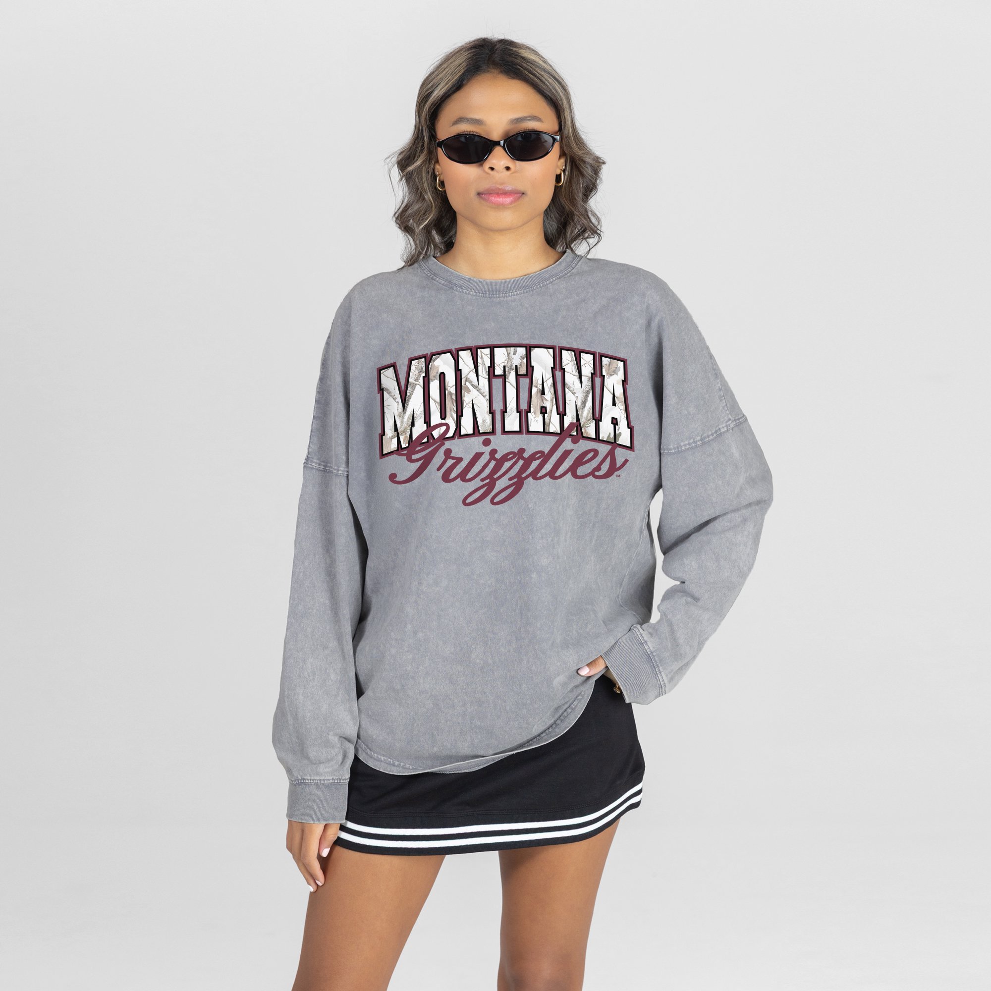 Women's Gameday Couture Gray Montana Grizzlies Snow Wash Oversized Long Sleeve T-Shirt