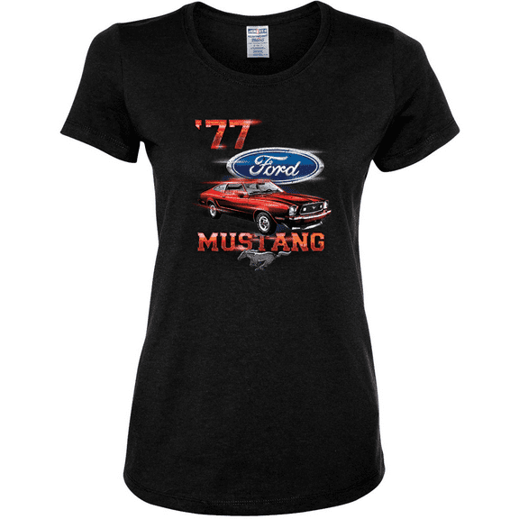 77 Ford Mustang Classic Red Hot Rod Classic Logo Cars and Trucks Womens Graphic T-Shirt