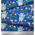thumbnail image 2 of Soimoi Blue Moss Georgette Fabric Bear & Reindeer Cartoon Print Fabric by Yard 42 Inch Wide, 2 of 3