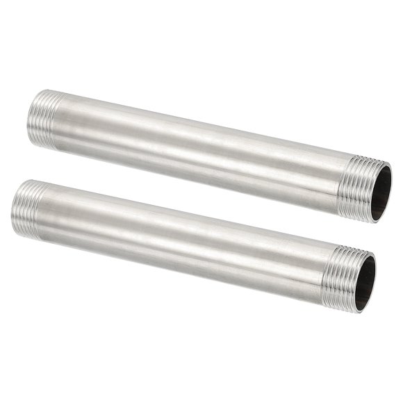 304 Stainless Steel Pipe Fitting, 1" BSP Male x 1" BSP Male Threaded 8" Length Nipple Cast Pipe, 2 Pack