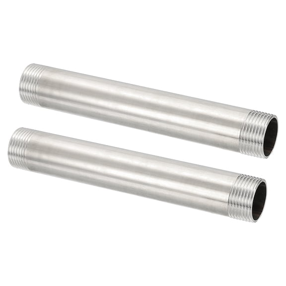 304 Stainless Steel Pipe Fitting, 1" BSP Male x 1" BSP Male Threaded 8" Length Nipple Cast Pipe, 2 Pack