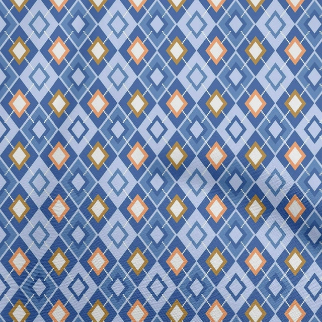 oneOone Polyester Spandex Medium Blue Fabric Check Craft Projects Decor Fabric Printed By The Yard 56 Inch Wide