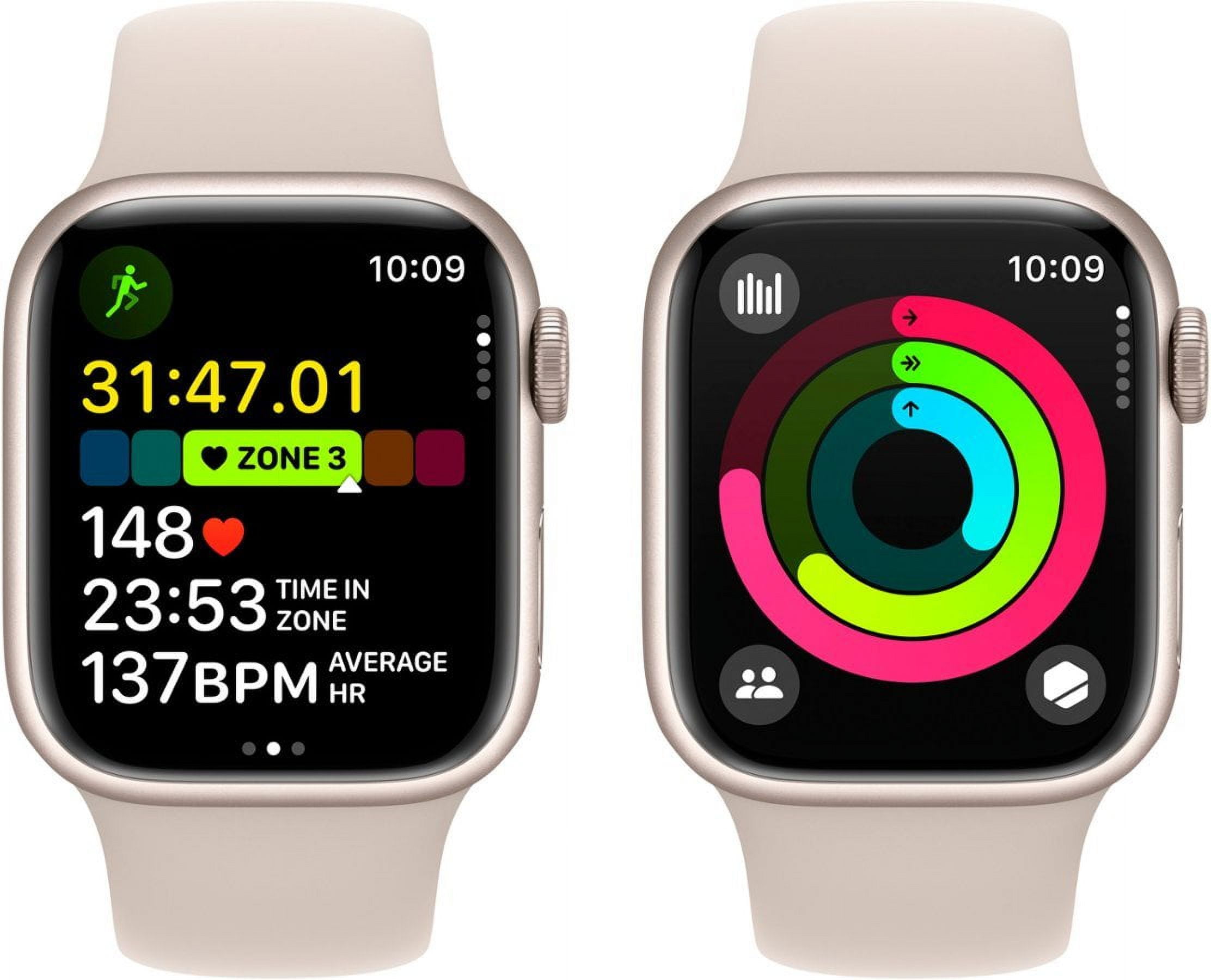 Restored Apple Watch Series 9 GPS 45mm Starlight Aluminum Case with Starlight Sport Band - M/L (Refurbished)