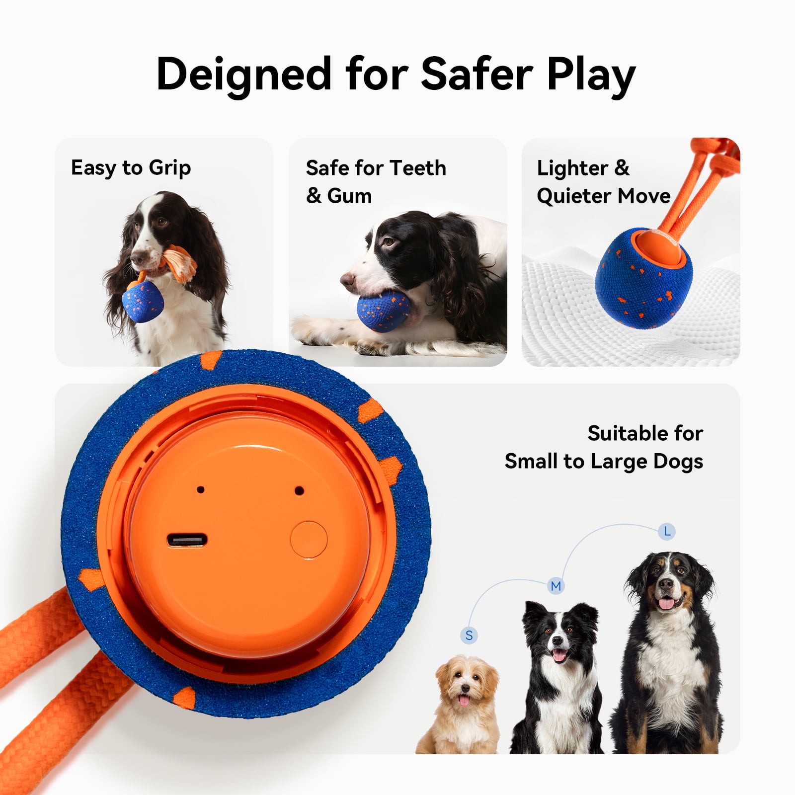 Cheerble Wicked Ball Rolly Interactive Dog Toy with Automatic Move, E-TPU Material, Rope and Barking Sounds, for Medium to Large Dogs (Royal Blue)