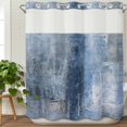 thumbnail image 3 of Blue No Hook Shower Curtain Waterproof,Bathroom Curtains with Snap in Liners and See Through Top Window,Retro Oil Painting Modern Abstract Art Aesthetics Hotel Style Bathtub Curtains Shower 66"Wx72"L, 3 of 8