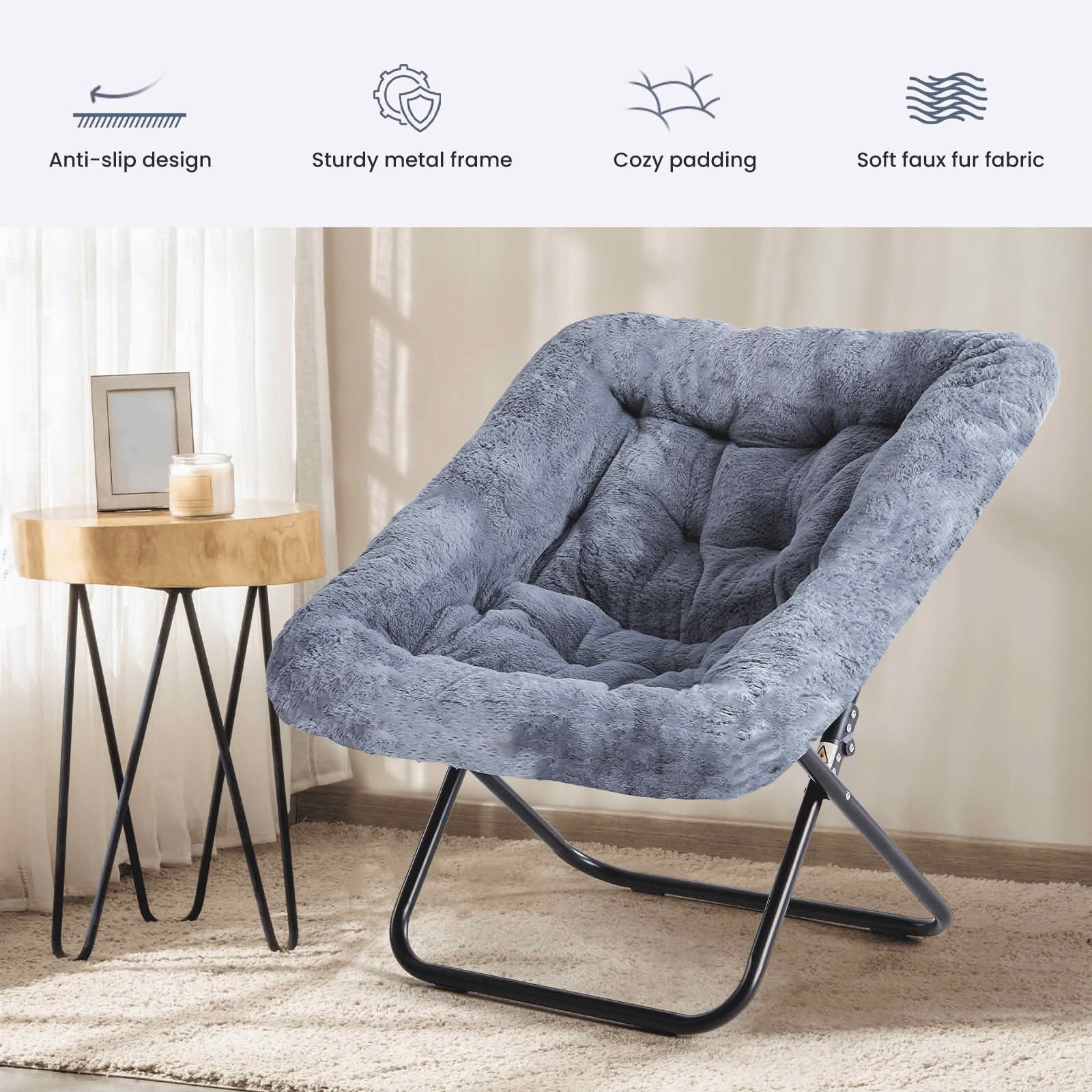 MAYEERTY Faux Fur Folding Lounge Chair Soft Large