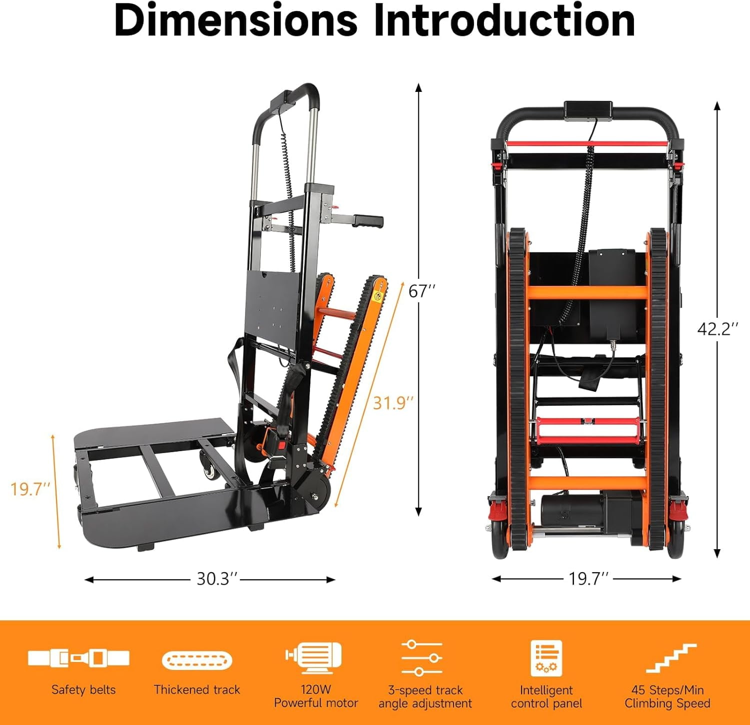 Electric Stair Climbing Hand Trucks with Removable Extension Tray, 440lbs max Load Capacity Folding Stair Climbing Dolly Takes 1500 Steps Stairs with Rubber Tracks for Easy up/Down Stairs