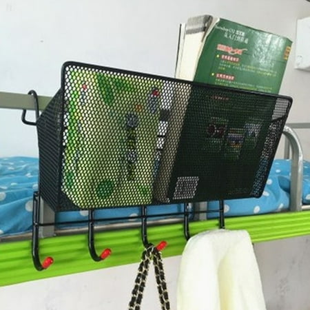 - Creative Dormitory Bedside Hanging Storage Basket Desktop Corner Shelves Holder Container with 5 Hooks - Black(Hook Color Randon)