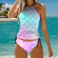 thumbnail image 2 of DGMIOCS Women's Ruched High Waisted Bikini High Waisted Tummy Control Bathing Suit Sky Blue L, 2 of 6