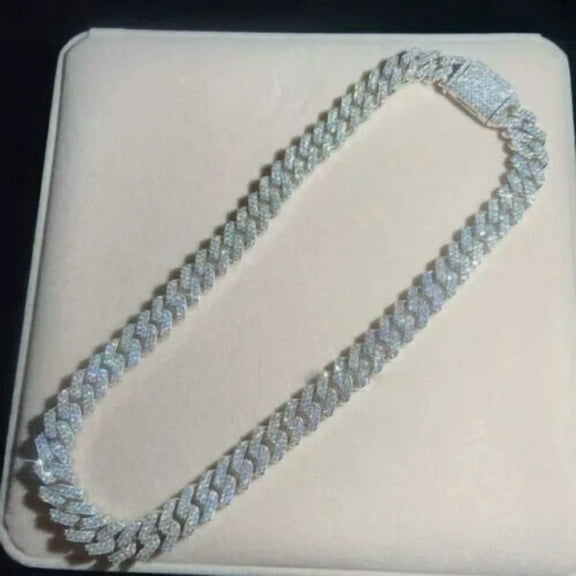VVS1 12MMX22” Cuban Link Chain Real Moissanite 925 Sterling Silver PASS TESTER