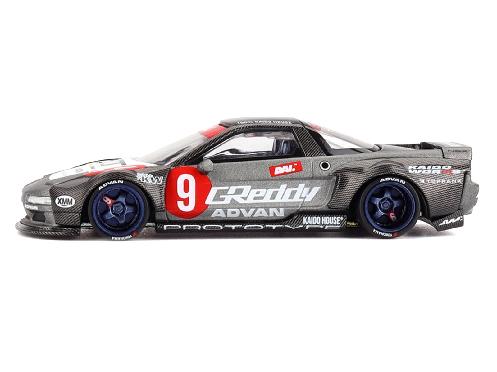 Honda NSX "Kaido Test Car Spec V1" #9 Gray Metallic with Carbon Top and Graphics "Kaido House" 1/64 Diecast Model Car by Mini GT