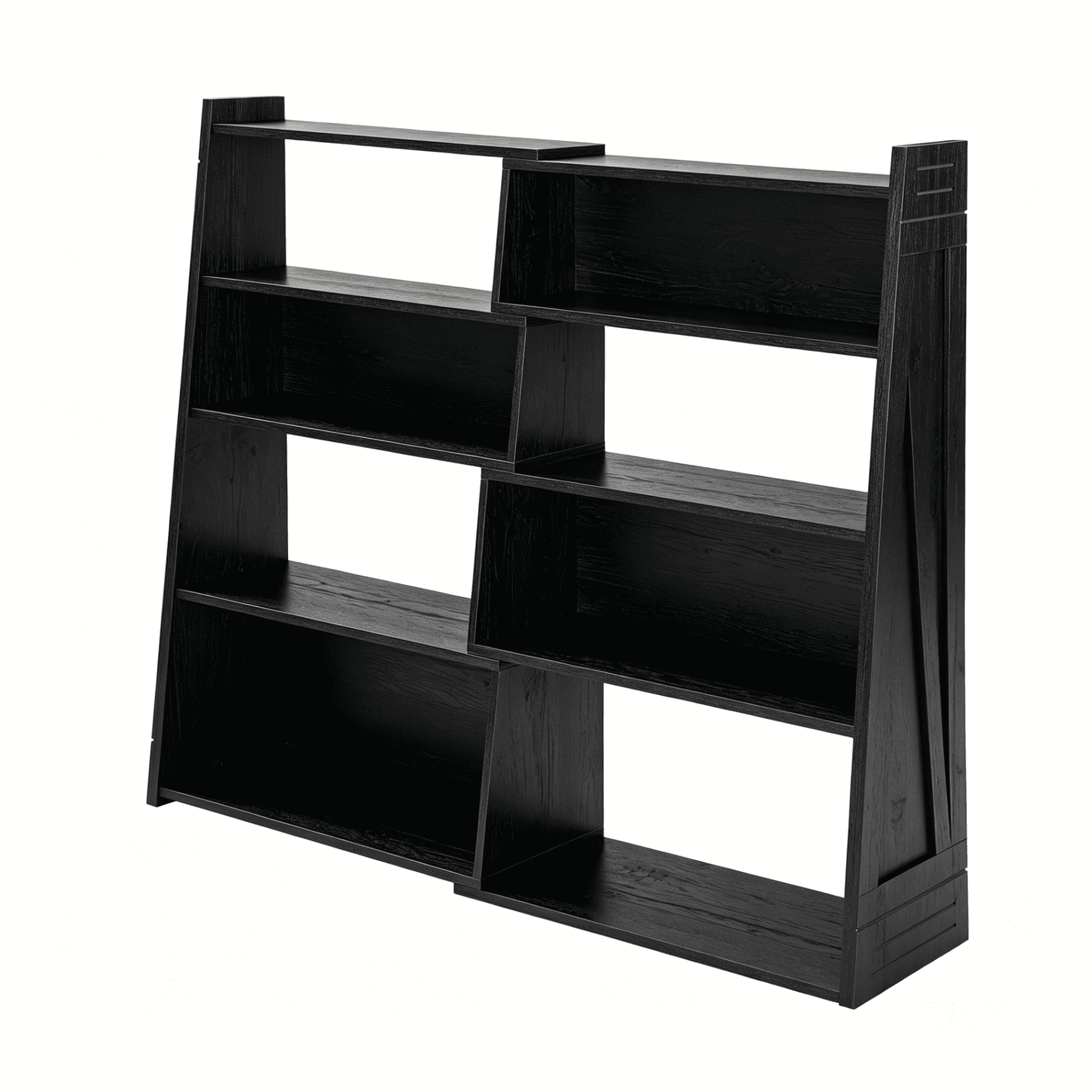HOQBN 47" Wooden Expandable Bookshelf Storage Rack, 4-Tier L-Shaped 2-Piece Adjustable Bookcase, Corner Shelving Unit for Small Spaces Black