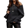 thumbnail image 1 of Suéter de cuello redondo sexy con hombros descubiertos para otoño e invierno, suéter informal holgado de color sólido de talla grande para mujer, 1 of 6