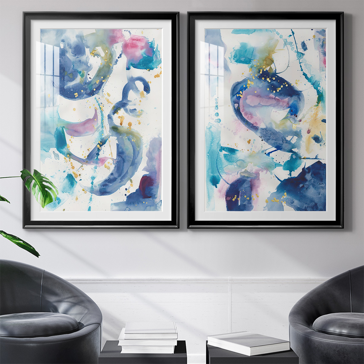 Wexford Home Fiesta I Premium Framed Print, 26.5" x 36.5" - Ready to Hang, Black (Set of 2)