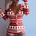 thumbnail image 2 of Pijama de una pieza con solapa para mujer, estampado navideño, ropa de dormir Sexy con solapa en el trasero, peleles con cuello de botón bonito, mono para dormir Fridja hfkajh102732, 2 of 7