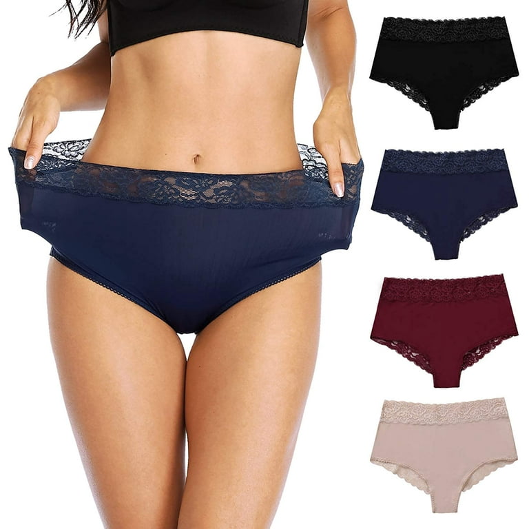 Charmo Womens Lace Panties High Waisted Underwear Briefs Stretch 4 Pack 