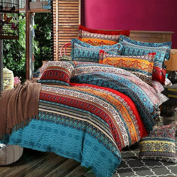 2 Piece Colorful Retro Bohemian Duvet Cover Set Mandala Striped ...