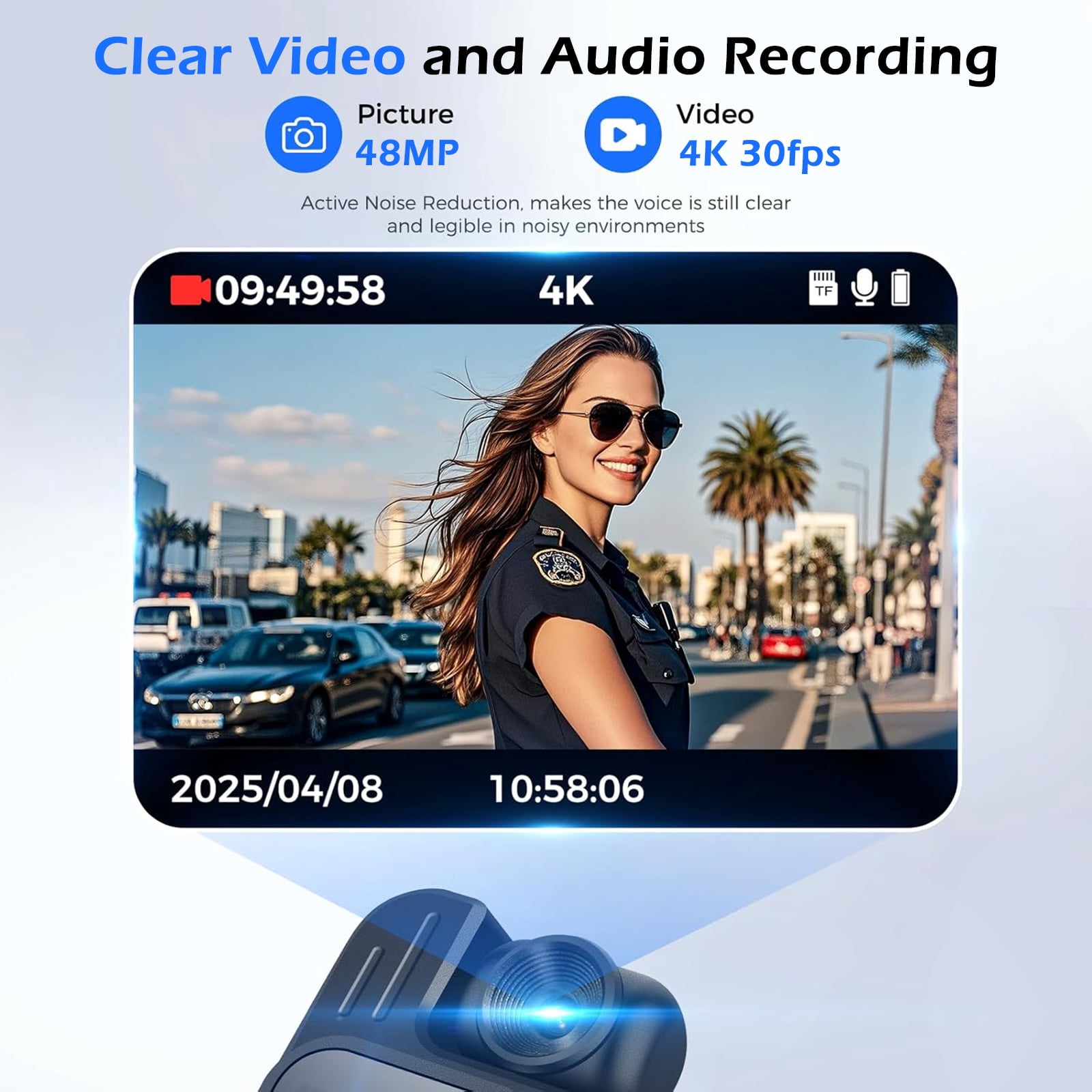 RONY 128GB 4K Body Camera with Audio and Video Recording Night Vision 180° Rotating Lens Wearable Pocket Camera with Back Clip for Outdoor Sport Bike Travel Patrol, WiFi Support