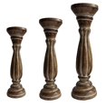 thumbnail image 1 of Benzara Handmade Wooden Candle Holder with Pillar Base Support, Distressed Brown, Set of 3, 1 of 4