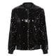 thumbnail image 2 of Moda mujer lentejuelas abrigo chaqueta de bombardero de manga larga con cremallera ropa de call Irfora Chaqueta, 2 of 7