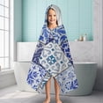thumbnail image 6 of Blue Ethnic Floral Patchwork Pattern Hooded Bath Towel，60"x35" for Ages 3 To 12 Kids, Quick Dry Lightweight Soft Microfiber Hood Beach Towel Cover Up for Kids, 6 of 7