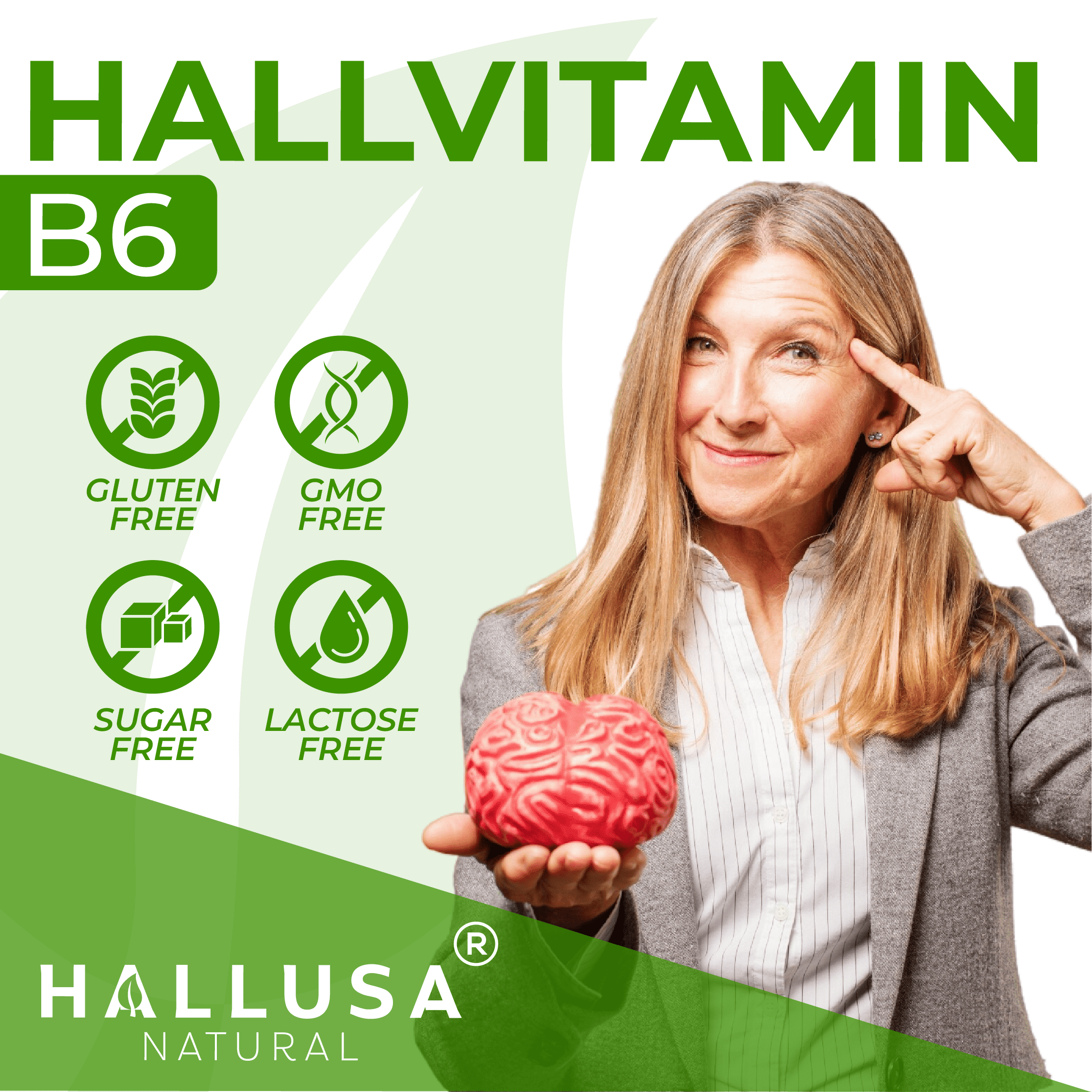 HALLUSA NATURAL Hallvitamin B6 100 mg | 300 Tablets | Vitamin B6 Supplement, Energy Support, Made USA