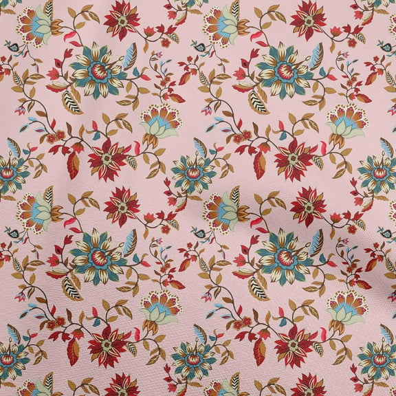 oneOone Cotton Cambric Rose Pink Fabric Floral Quilting Supplies Print Sewing Fabric By The Yard 42 Inch Wide