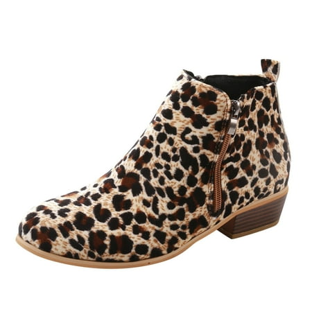 

nsendm Slip on Boots for Women Booties Fashion Autumn Women Boots Heel Low Heel Side Tan Boots for Women Flat Shoes Khaki 8.5