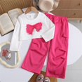 thumbnail image 5 of Ruyang Girls 2 Piece Outfit Sets Bow Print Long Sleeve Crop Tops Wide Leg Cargo Pants Kids Lightweight Athletic Clothes, 5 of 8