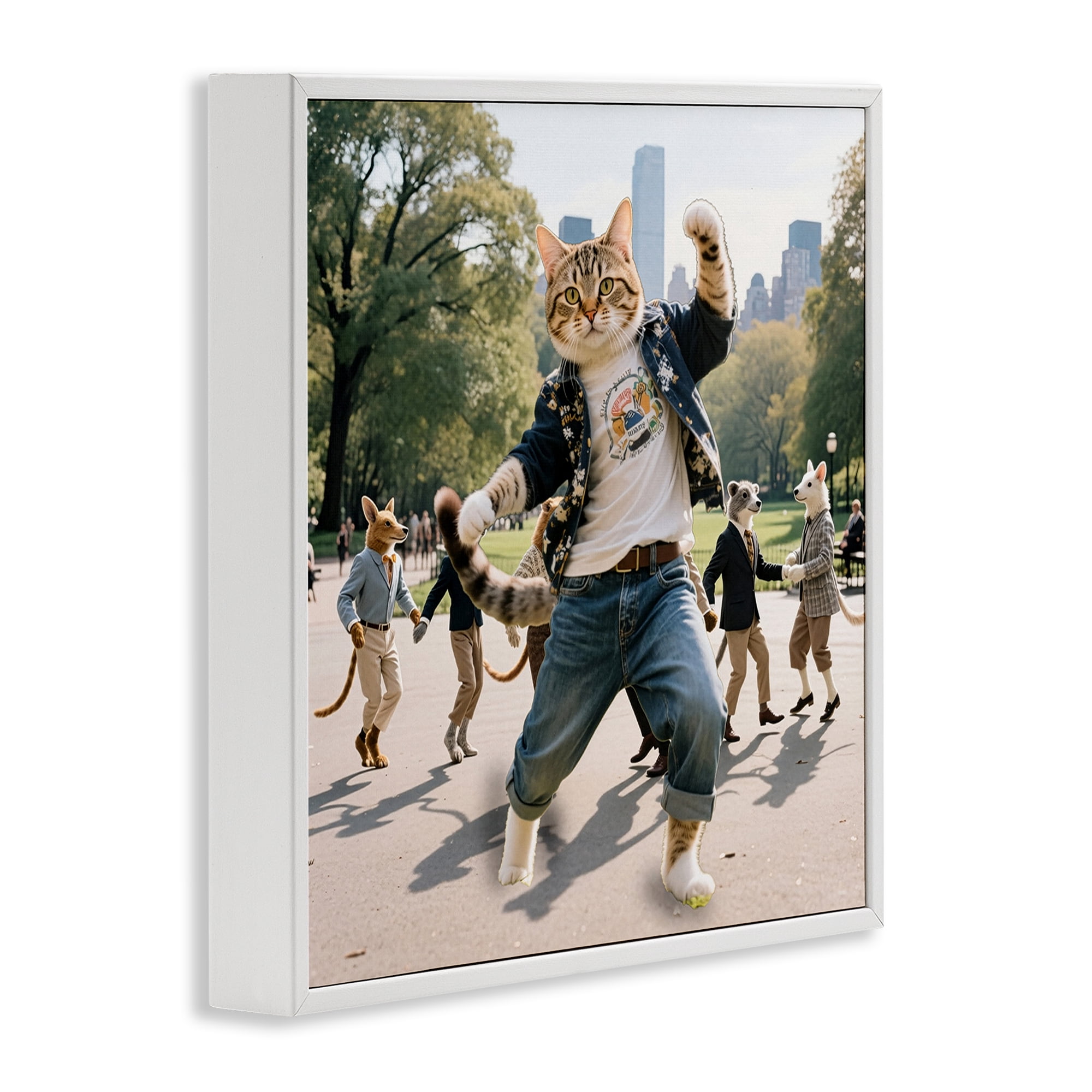 Stupell Industries Stylish Cat Dancing in Park White Framed Giclee Art, design by CAD Designs
