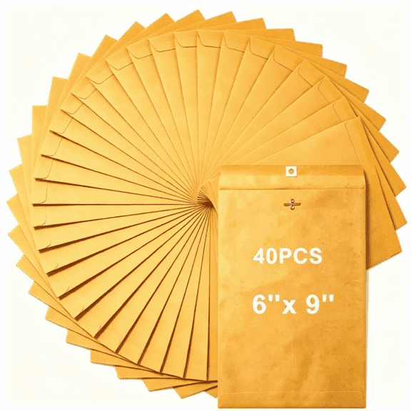 40 Count 6x9" Brown Kraft Clasp Envelopes with Clasp Closure for Filing Storing Mailing Documents Office Business School