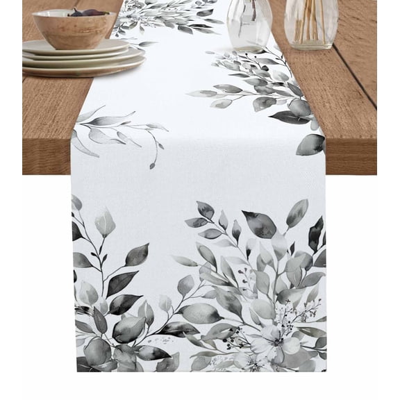 Hokiten Table Runners 72 Inches Long Dress Scarves, Grey Eucalyptus Leaves Farmhouse Kitchen/Dining Table Runner, Coffee Tablerunners, Watercolor Weeping Botanical 18x72 Inch