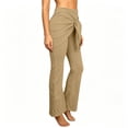 thumbnail image 6 of AKOEE Flared Leggings for Women Tie Front Skirted High Waist Stretchy Bell Bottoms Yoga Workout Casual Pants (M, Khaki), 6 of 8