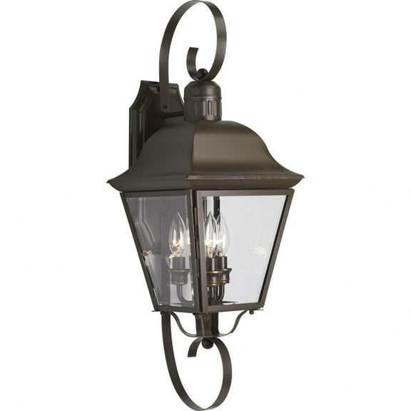 Progress Lighting Andover 3-Light Large Wall Lantern in Antique Bronze with Beveled Glass Panels