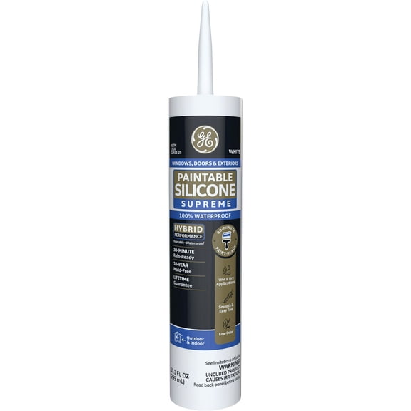 GE 2709114 Paintable Silicone Supreme Window & Door Sealant, White, 10.1-oz. - Quantity 1