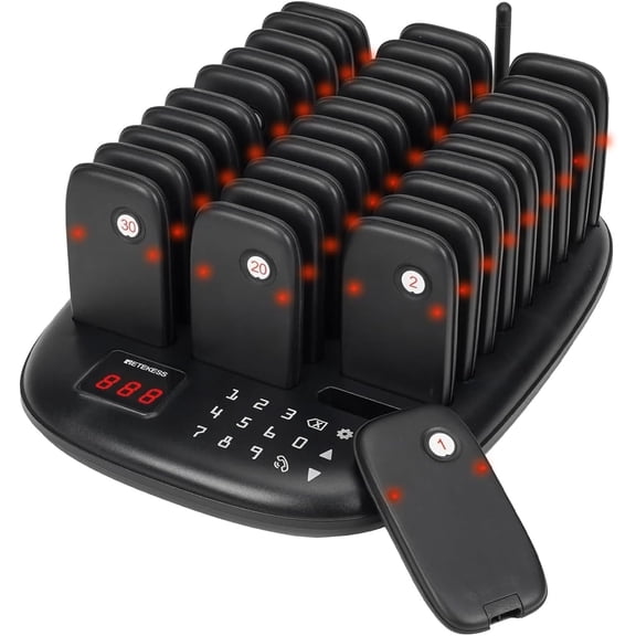 Retekess TD175P Restaurant Pager System (English) - 30 Buzzers, 3280ft Range, Vibrate/Beep/Flashing Modes for Restaurants, Food Courts, Businesses