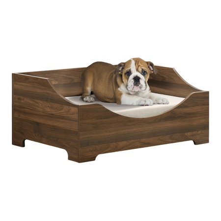 Gibson 36" Wide Modern Brown Alder Wood Finish Pet Bed with Removable Cushion, Supports Up to 22 lbs